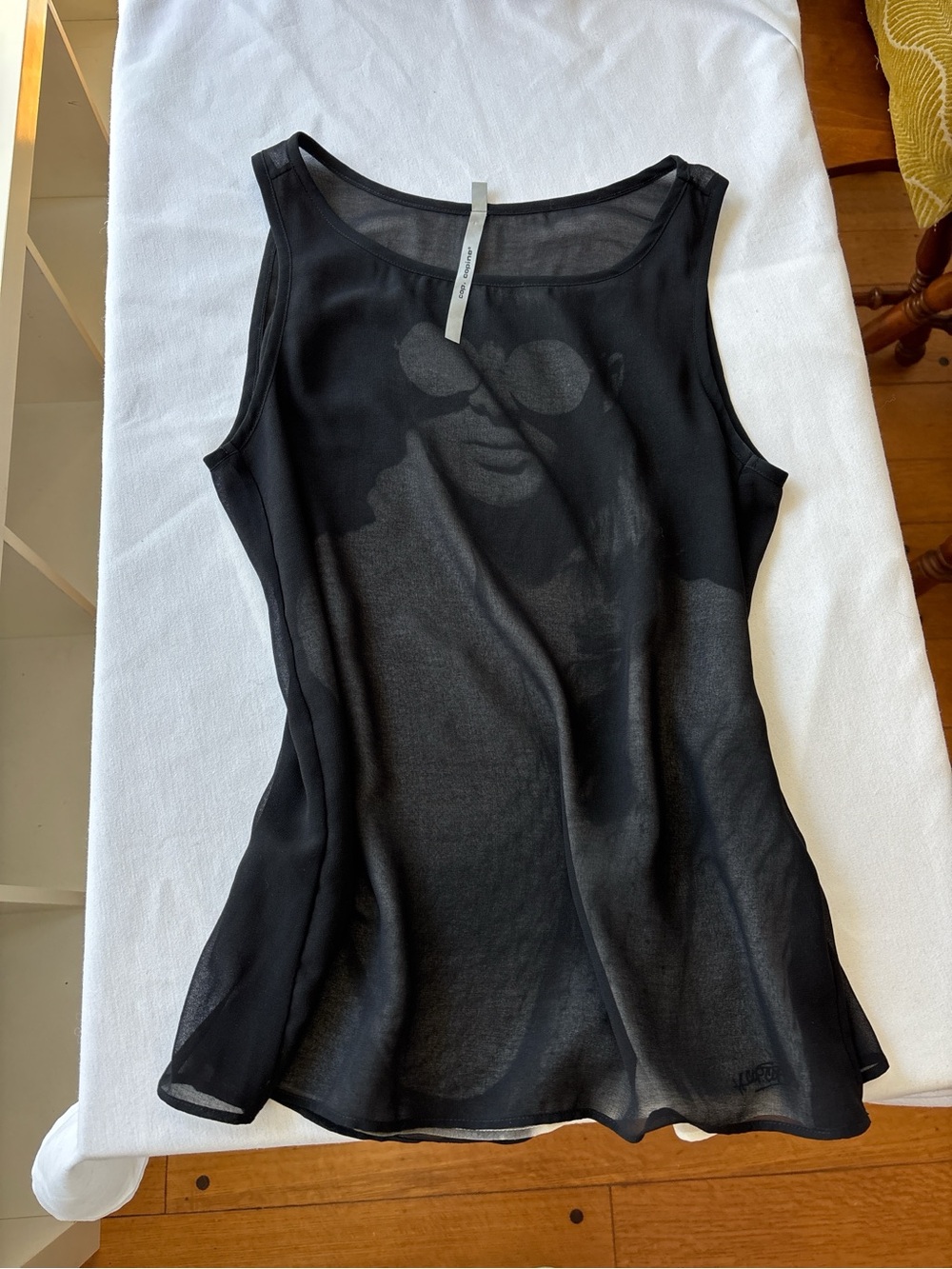 Cop.Copine Black Sheer Graphic Sleeveless Tank
